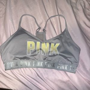 Women’s pink sports bra in gray